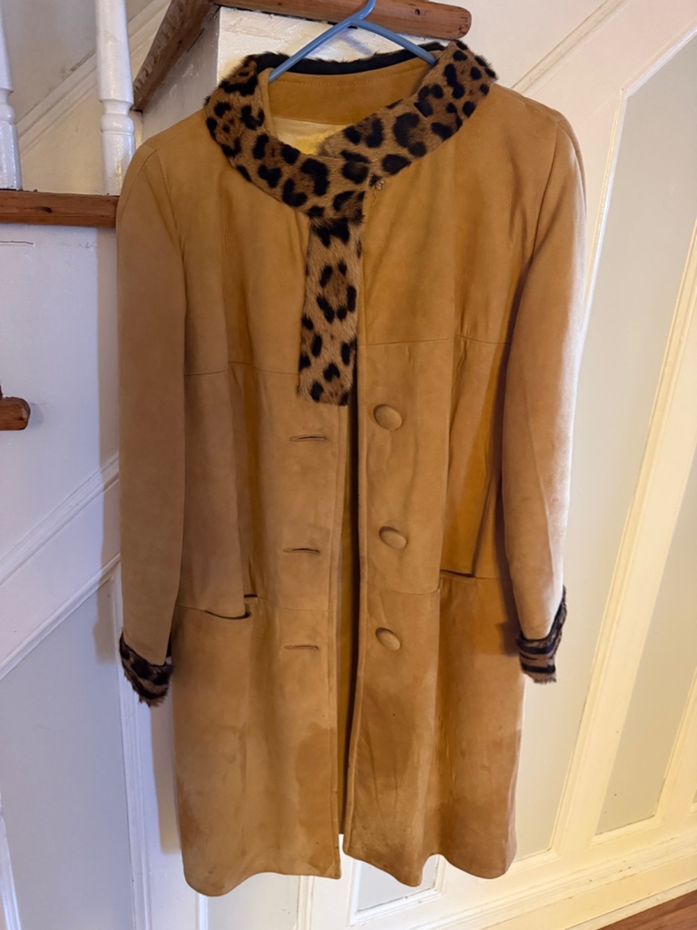 Women’s Vintage Sussmans Daytona Beach Suede Trench Coat Calf Hair Collar S/M